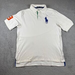 Polo Ralph Lauren Shirt Mens LT Big Pony Logo White Cotton Custom Fit #3 Rugby